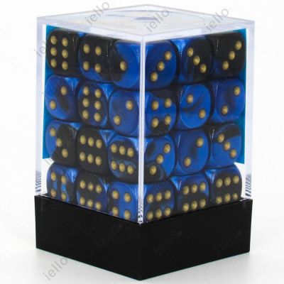 Ds et Gemmes  Chessex - Set de 36 Ds -  6 Faces Couleur - Gemini - Noir - Bleu/Or  CHX26835