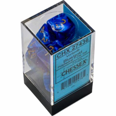 Ds et Gemmes Jeu de Rle Chessex - Set de 7 ds - Assortiments Jeux de Rles - Vortex - Bleu/Or - CHX27436