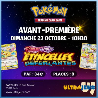 Evnements Pokmon Avant Premire Pokmon EV08 : tincelles Dferlantes -  27 Octobre 2024  10h30 - Bastille