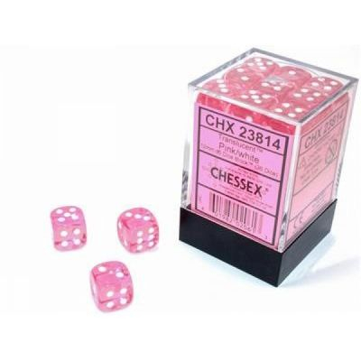 Ds et Gemmes  Chessex - Set de 36 Ds -  6 Faces Couleur - Translucent - Pink/White - CHX23814