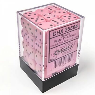 Ds et Gemmes Jeu de Rle Chessex - Set de 36 Ds -  6 Faces Couleur - Opaque - Pastel - Pink/Black