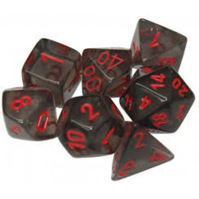 Ds et Gemmes Jeu de Rle Chessex - Set de 7 ds - Assortiments Jeux de Rles - Translucent - Smoke - Red - CHX23088