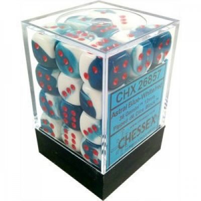 Ds et Gemmes  Chessex - Set de 36 Ds -  6 Faces Couleur - Gemini - Astral Blue - White/Red