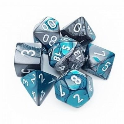 Ds et Gemmes Jeu de Rle Chessex - Set de 7 ds - Assortiments Jeux de Rles - Gemini - Steel-Teal - White