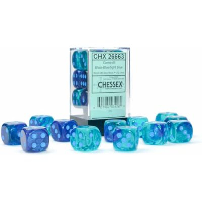 Ds et Gemmes Jeu de Rle Chessex - Set de 12 Ds -  6 Faces Couleur - Gemini - Blue-Blue/Light blue - CHX26663