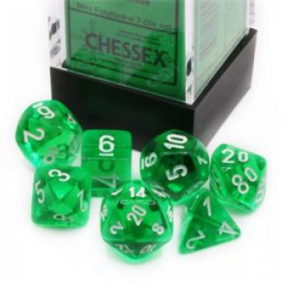 Ds et Gemmes Jeu de Rle Chessex - Set de 7 ds minis - Assortiments Jeux de Rles -  Translucent - Green/White - CHX20375